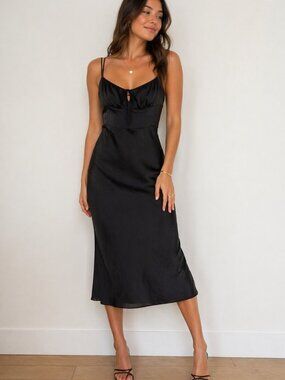 $148 Wilfred Satin Slip Dress Black Midi Size 6